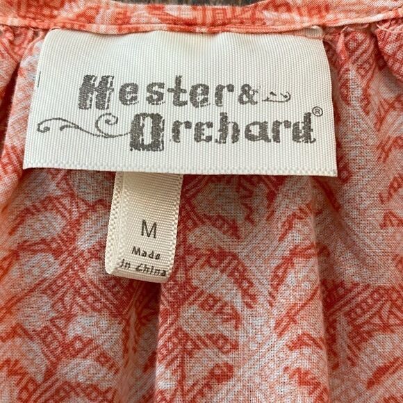 Hester Orchard Sz M BOHO Orange Print Pheasant Cap Sleeves Relaxed Blouse - Picture 4 of 10